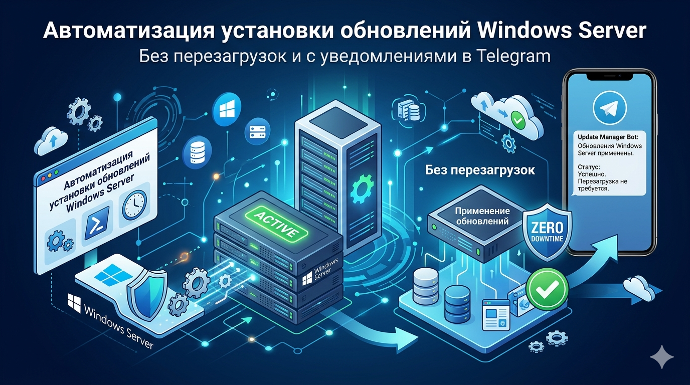 Автоматизация установки обновлений Windows Server без перезагрузок и с уведомлениями в Telegram