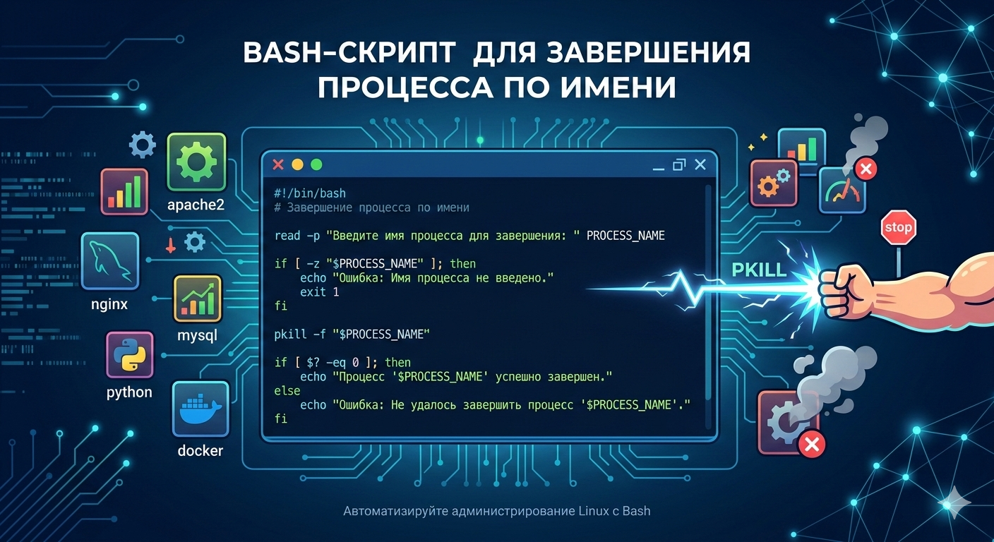 Bash-скрипт для завершения процесса по имени: