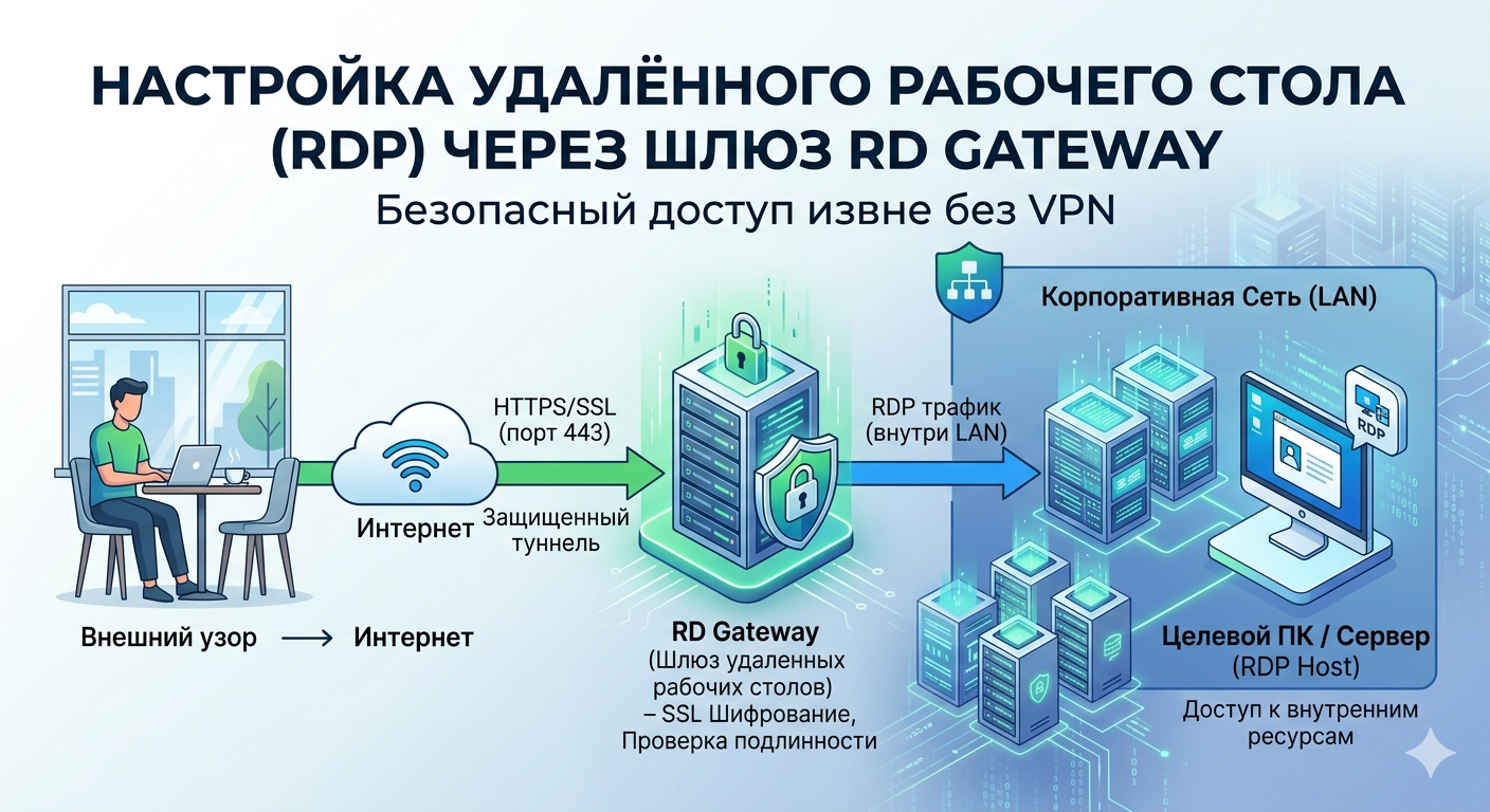 Настройка удалённого рабочего стола (RDP) через шлюз RD Gateway: безопасный доступ извне без VPN
