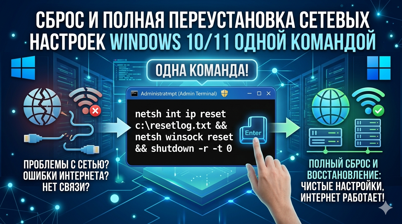 Сброс и полная переустановка сетевых настроек Windows 10/11 одной командой