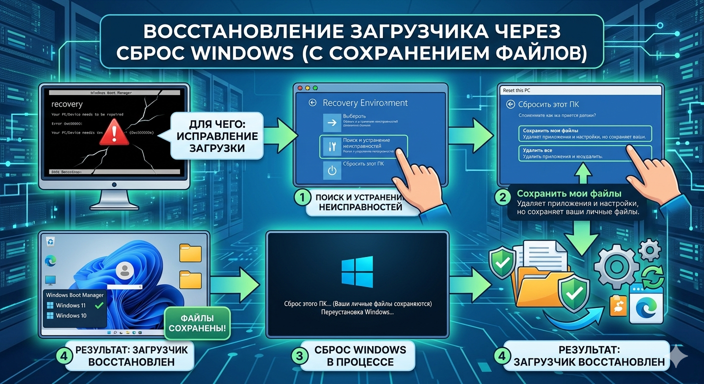 Сброс Windows с сохранением файлов как способ восстановления загрузчика