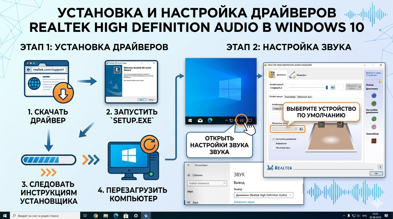 Установка и настройка драйверов Realtek High Definition Audio в Windows 10