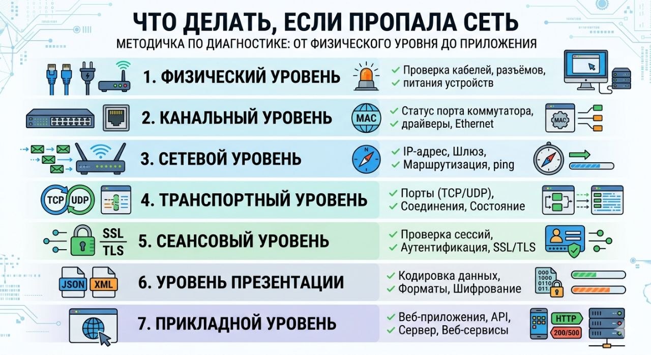 Что делать, если пропала сеть — методичка по диагностике от физического уровня до приложения