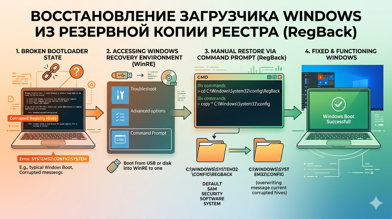 Восстановление загрузчика Windows из резервной копии реестра (RegBack)
