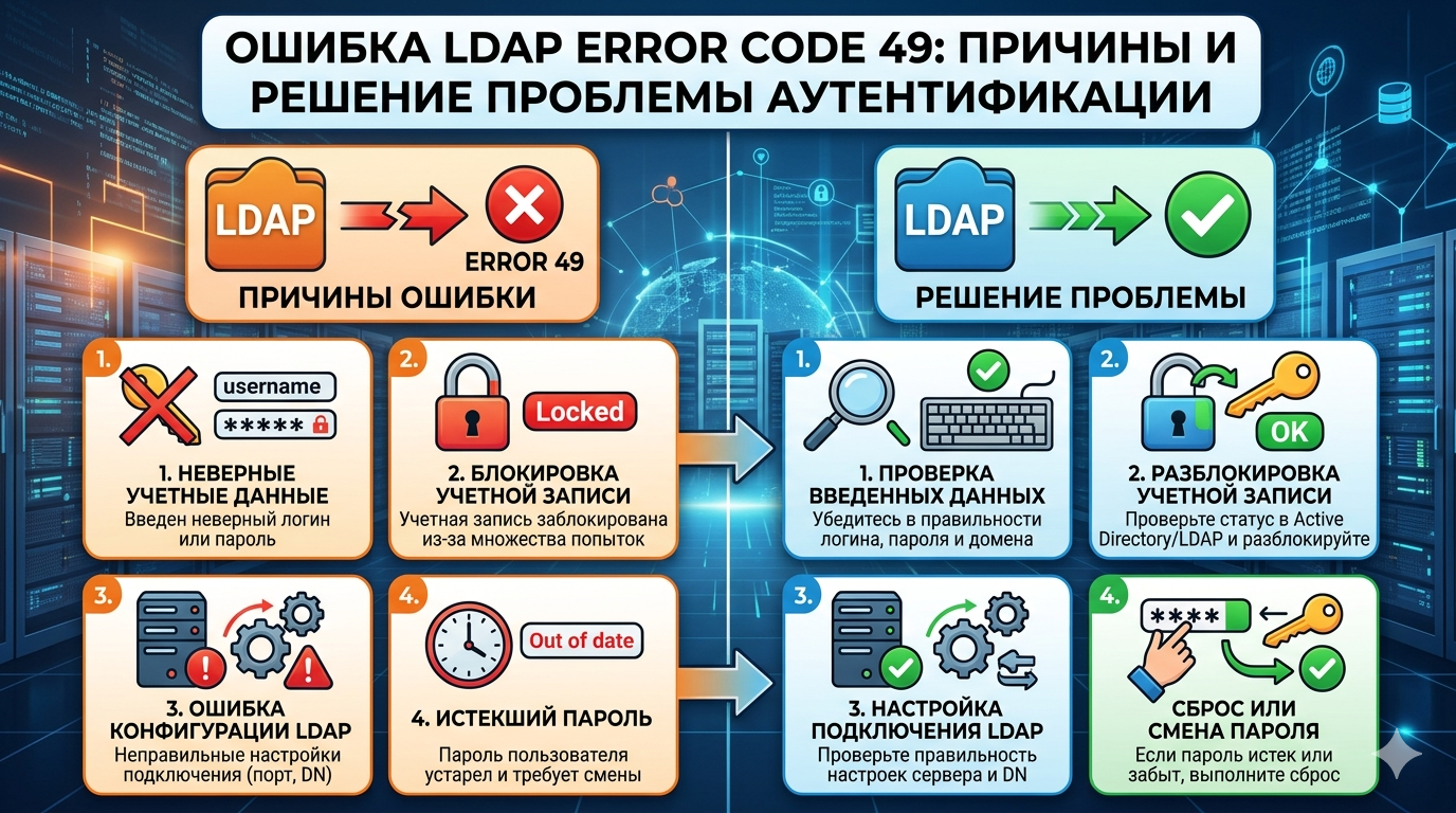 Ошибка LDAP error code 49: причины и решение проблемы аутентификации