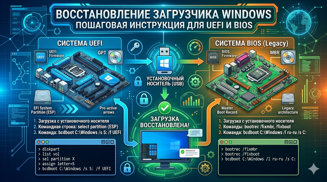 Восстановление загрузчика Windows: пошаговая инструкция для UEFI и BIOS