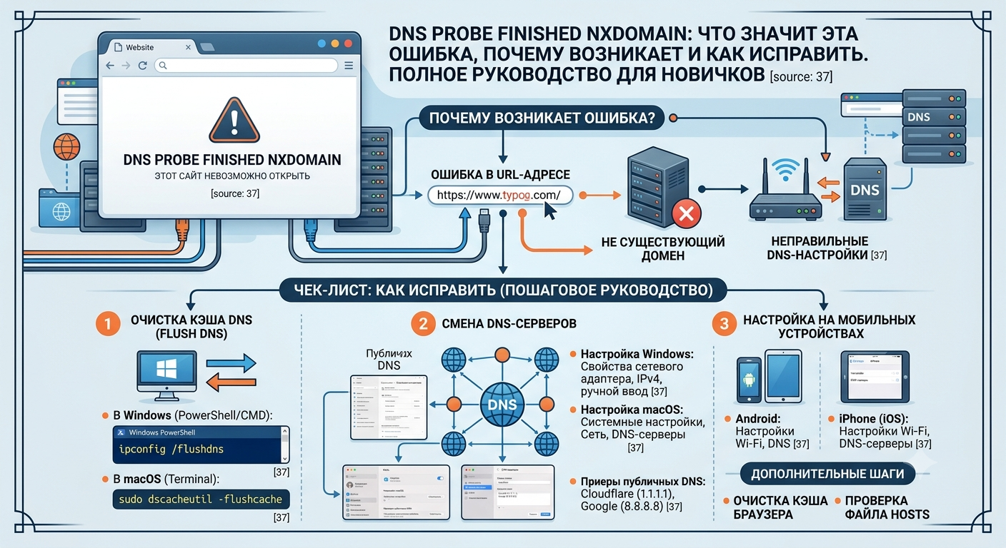 DNS PROBE FINISHED NXDOMAIN что значит эта ошибка?