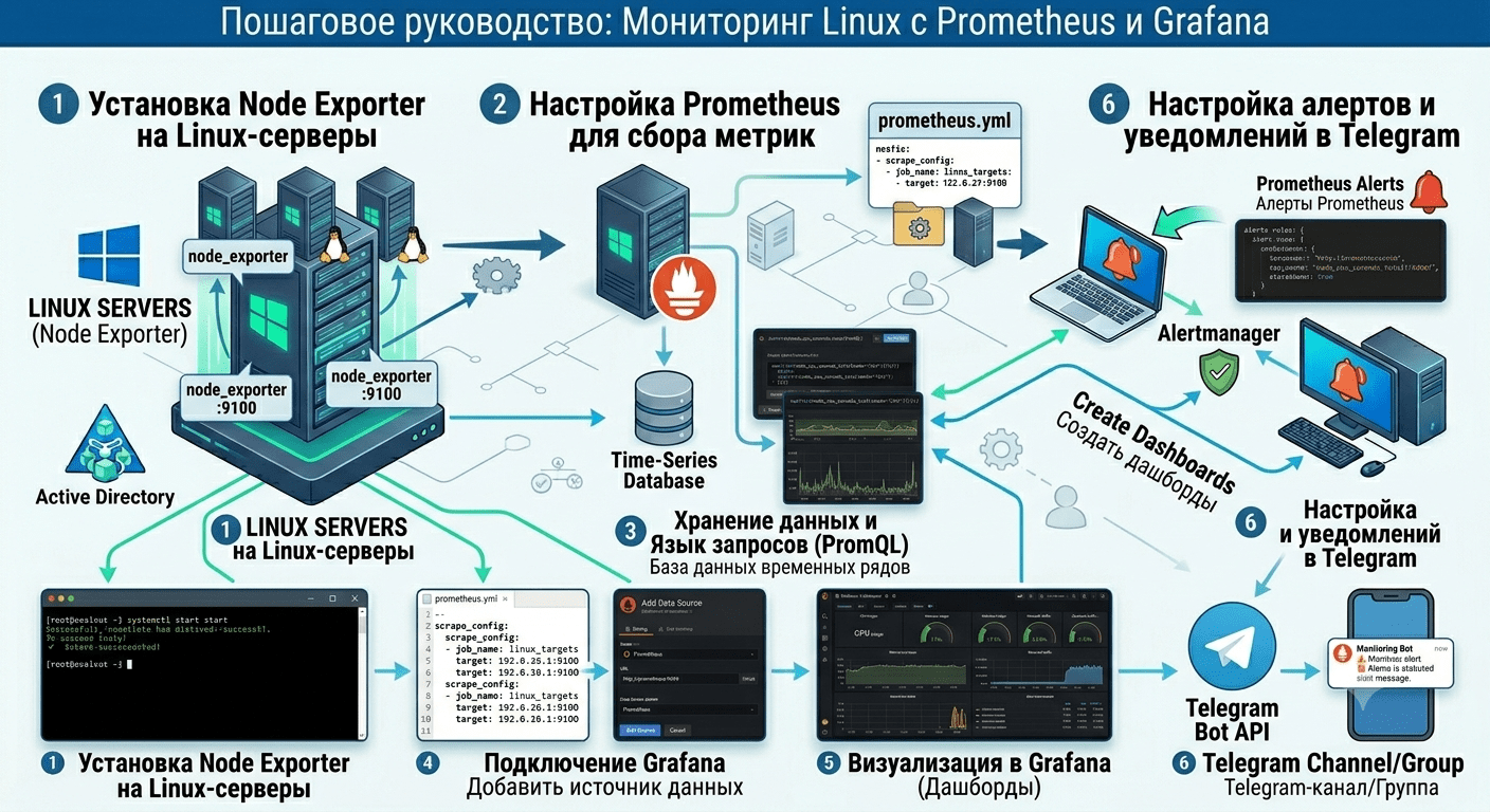 Мониторинг метрик Linux-серверов с помощью Prometheus и Grafana