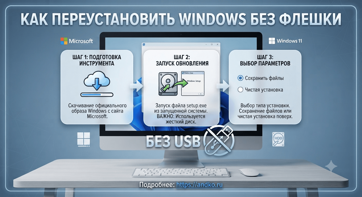 Как переустановить Windows без флешки