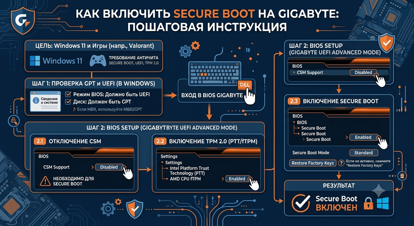 Как включить secure boot на Gigabyte