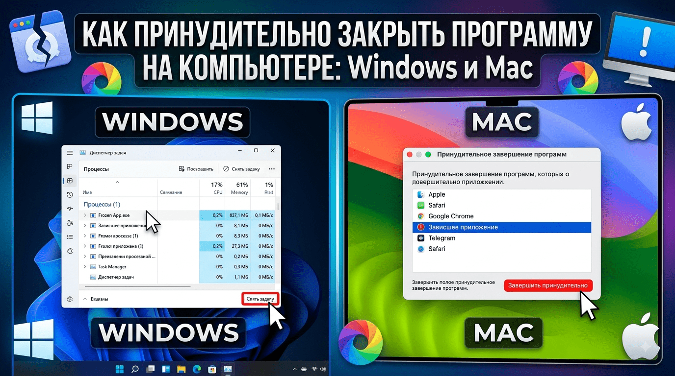 Как принудительно закрыть программу на компьютере: Windows и Mac