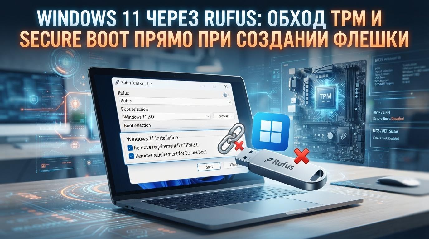 Windows 11 через Rufus: обход TPM и Secure Boot прямо при создании флешки