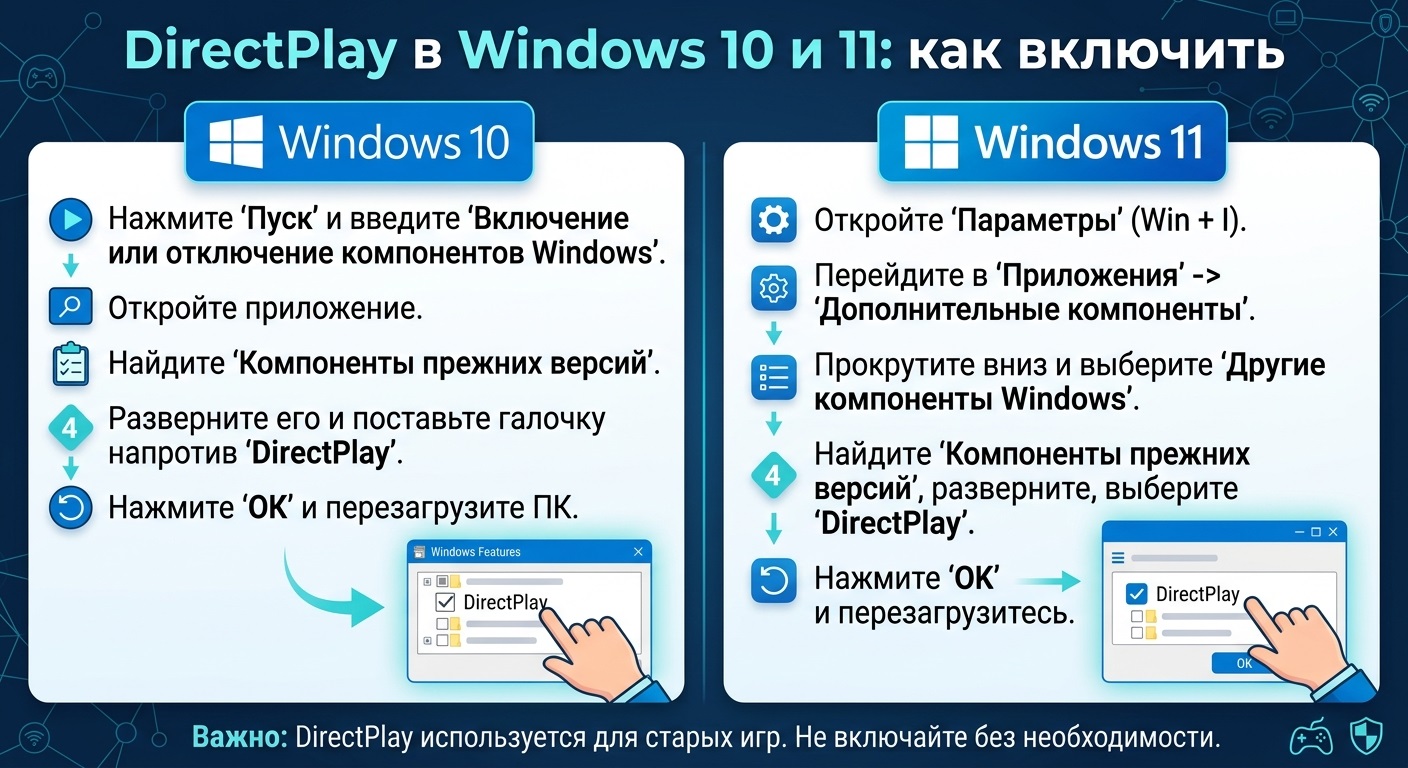 DirectPlay в Windows 10 и 11: как включить