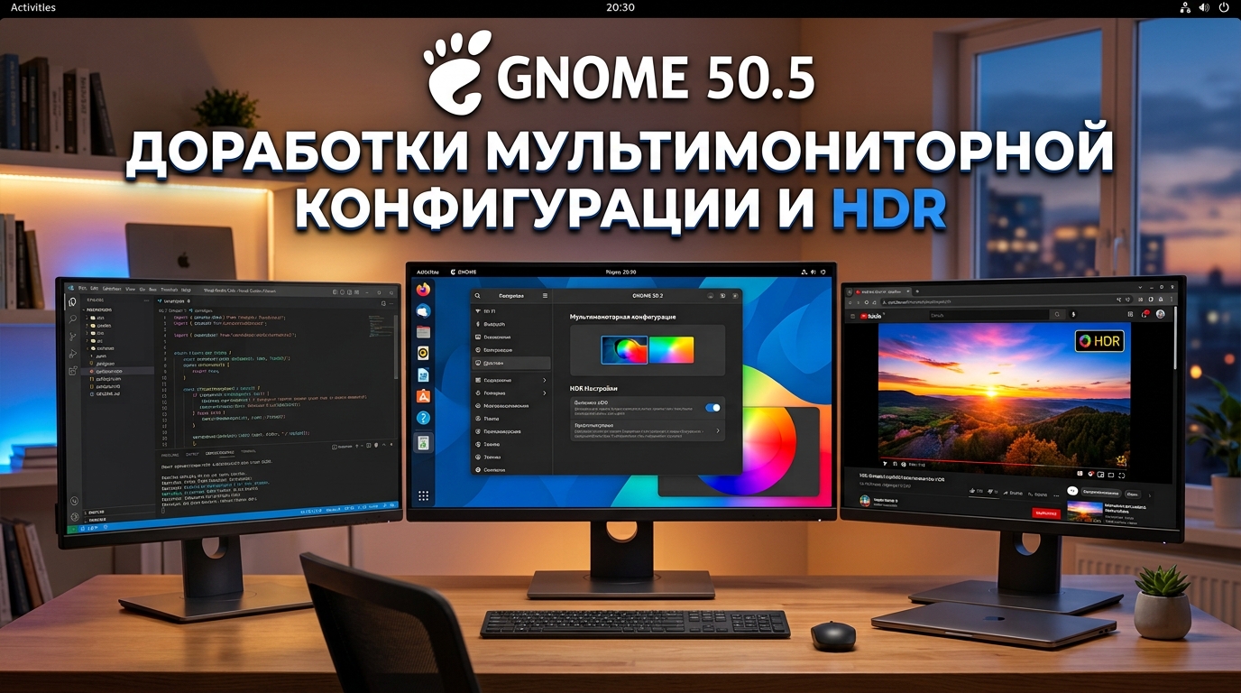 GNOME 50.5: доработки мультимониторной конфигурации и HDR