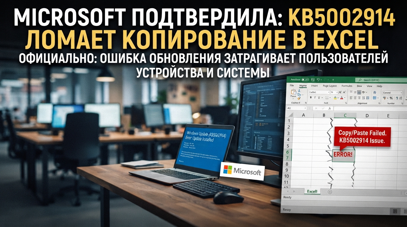 Microsoft подтвердила: KB5002914 ломает копирование в Excel официально