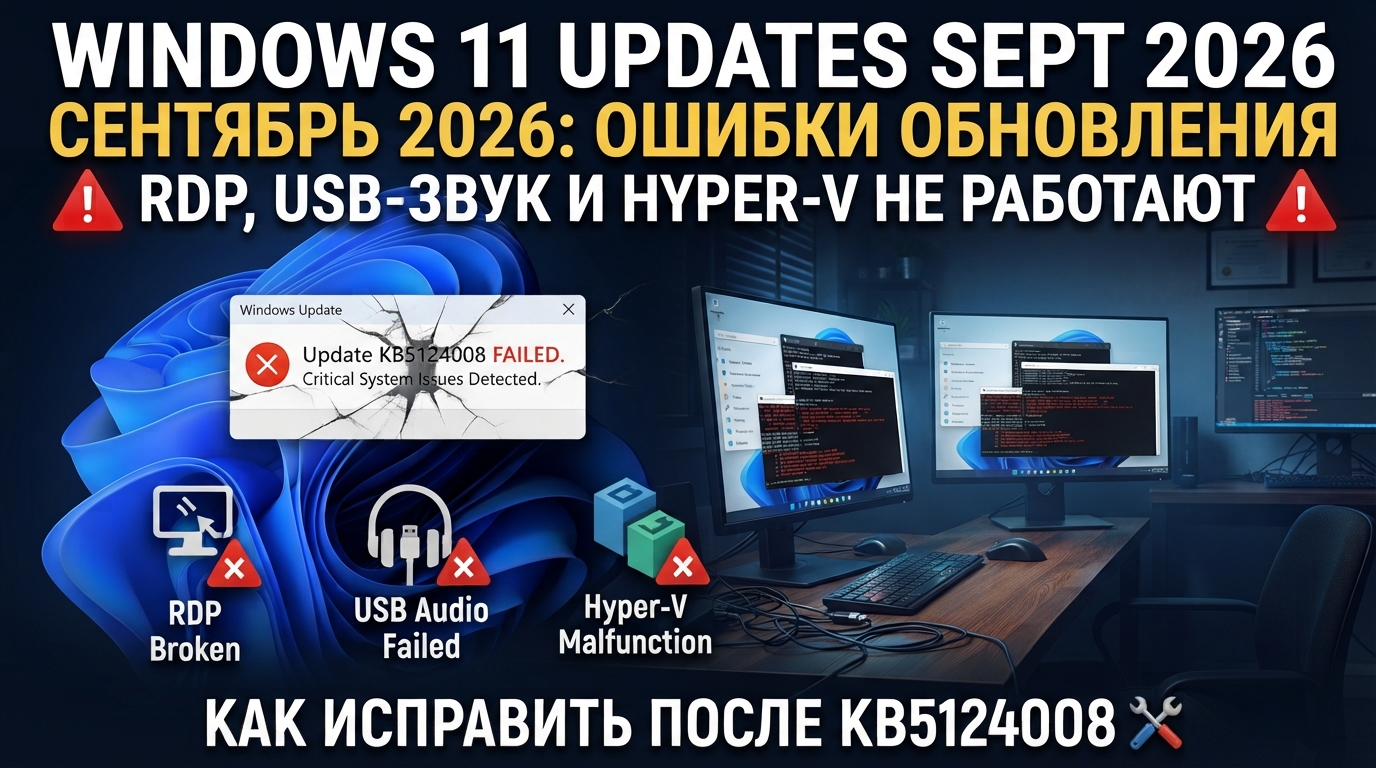 KB5124008 и KB5121003: не работает RDP, USB-звук, отключается питание на Lenovo/HP  Windows 11
