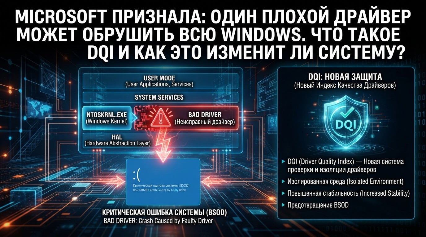 Microsoft признала: один плохой драйвер может обрушить всю Windows. Что такое DQI и как это изменит систему